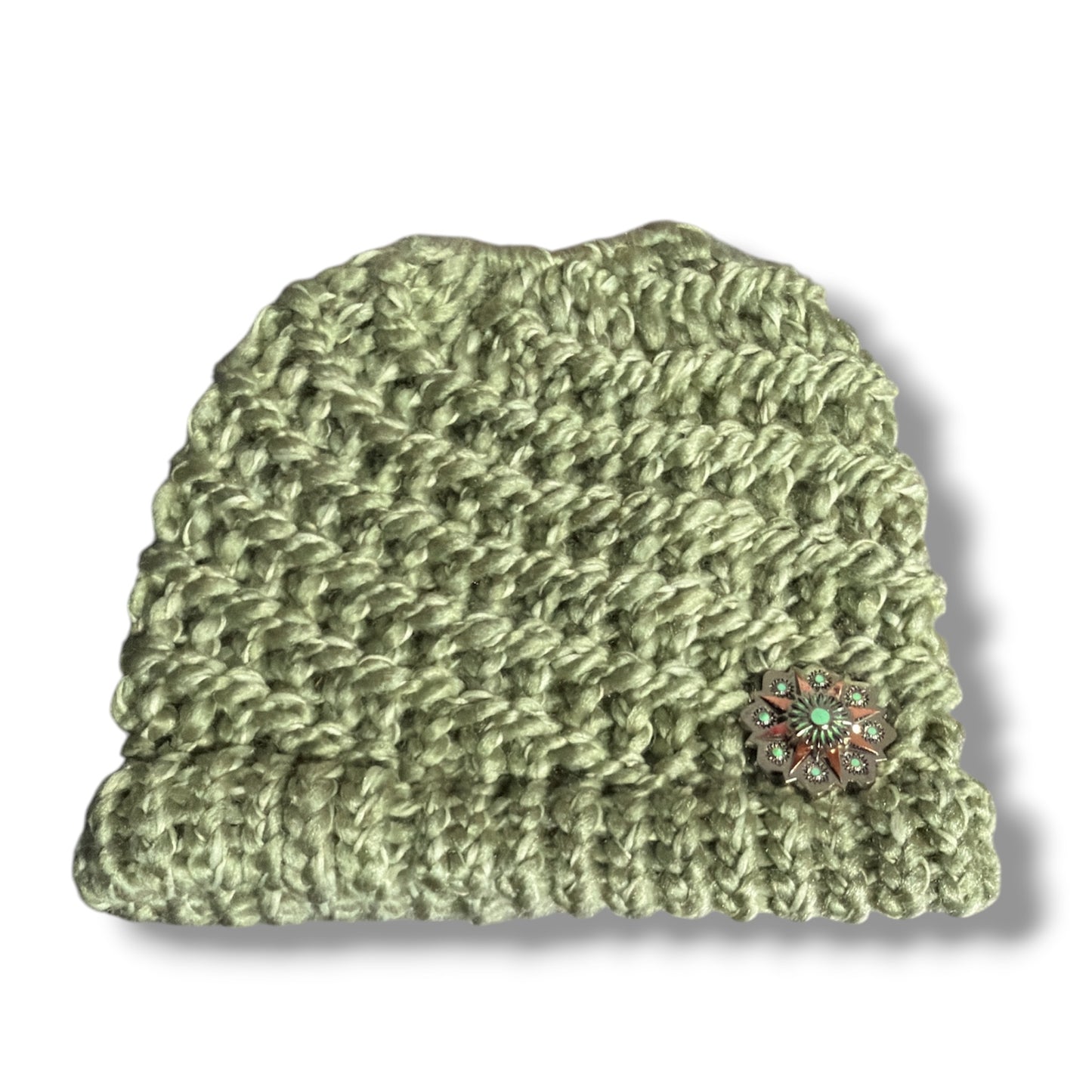 Handmade Ponytail Beanie with Concho