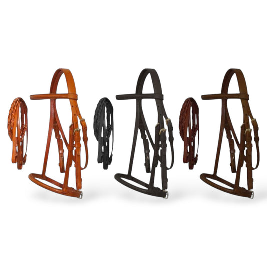 Horse Size English Bridle with Braided Leather Reins