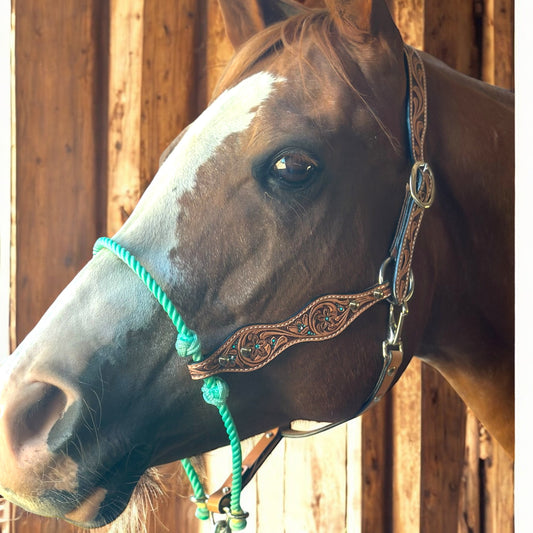 Tooled Lariat & Leather Combo Halter