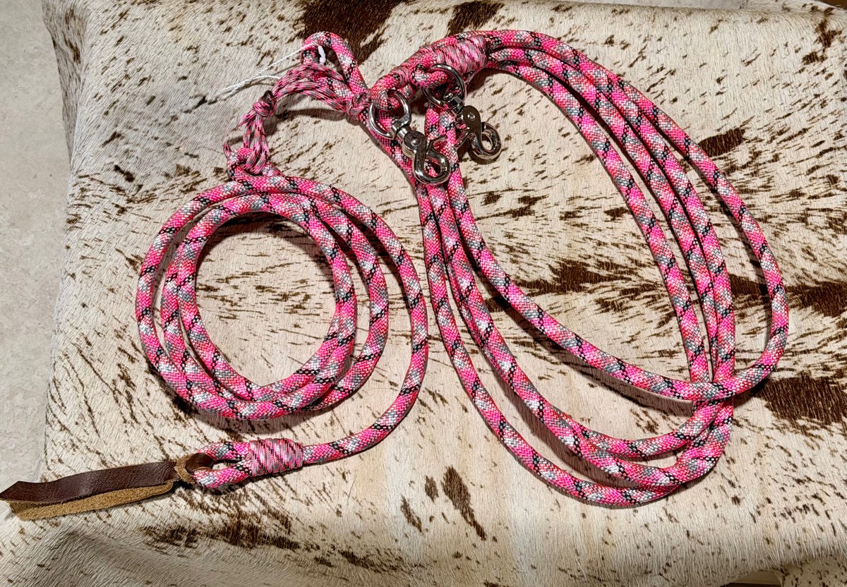 SCR Tack Romal Rope Reins • Hot Pink, Silver & White • Lightly Used ...