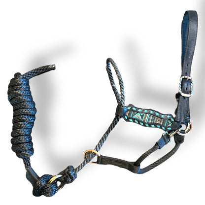 Lariat Rope Nose Halter Teal Buck Stitch