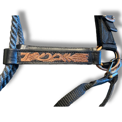 Lariat Rope Nose Halter Tooled Close