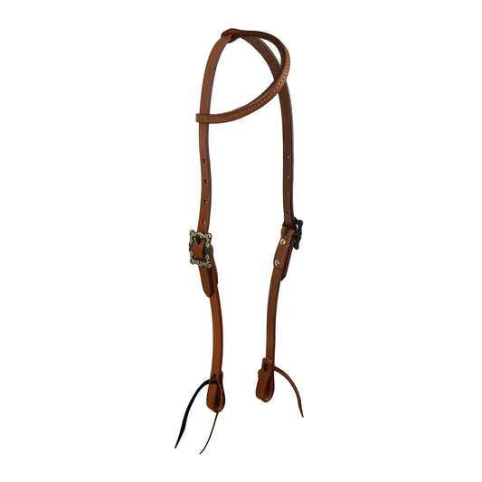 Oiled Harness Single Ear Headstall With Floral Antique Buckle