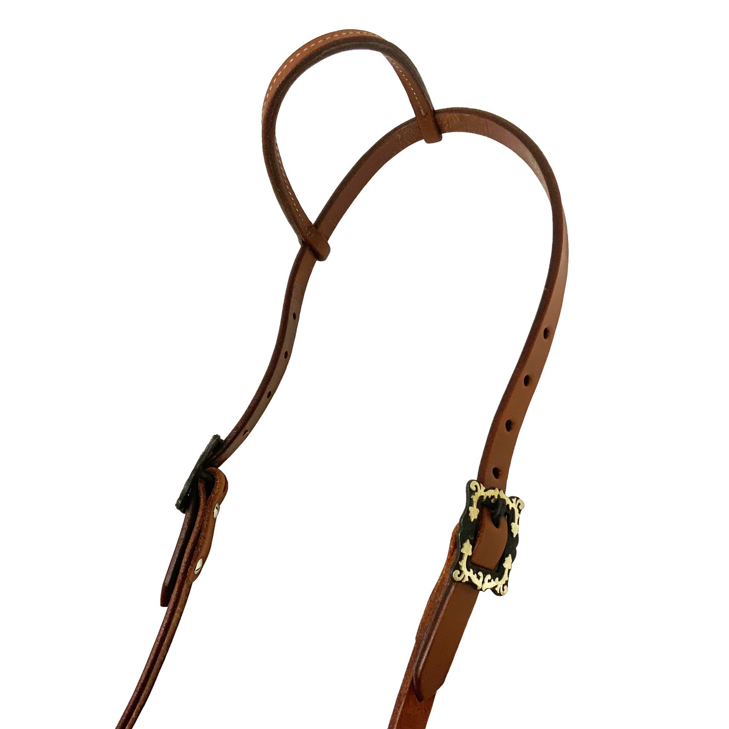 Oiled Harness Single Ear Headstall With Floral Antique Buckle