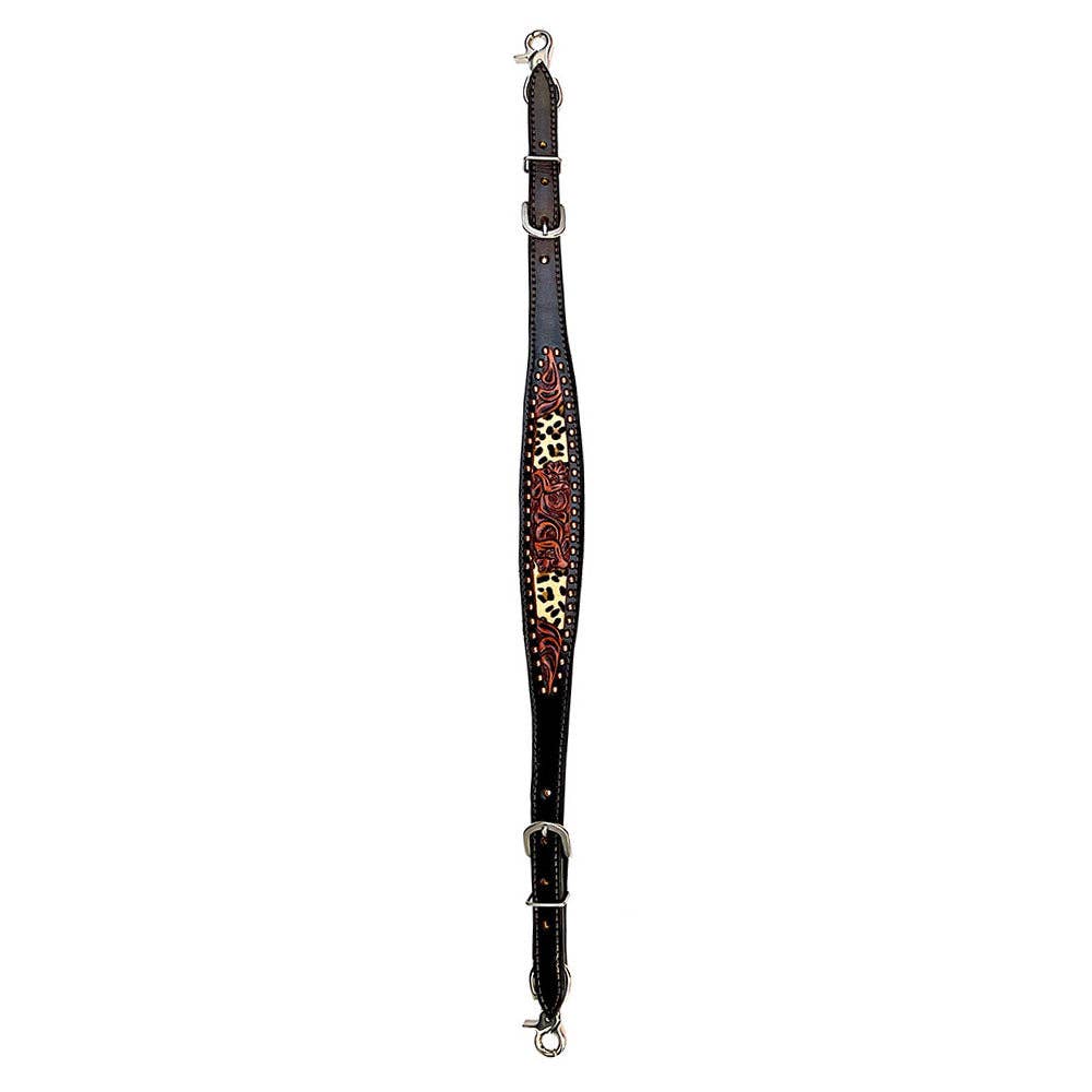 Tooled Leather Wither Strap – Cheetah Print with Metal Dot Accents