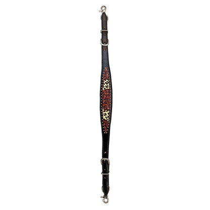 Tooled Leather Wither Strap – Cheetah Print with Metal Dot Accents