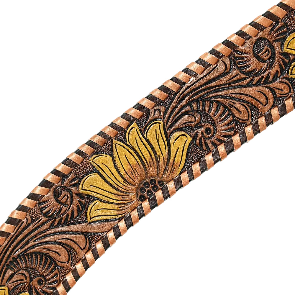 Hand-Painted Sunflower Leather Breastcollar