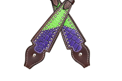 Single Ear Headstall – Green & Purple Vinyl Overlay with Metal Dots