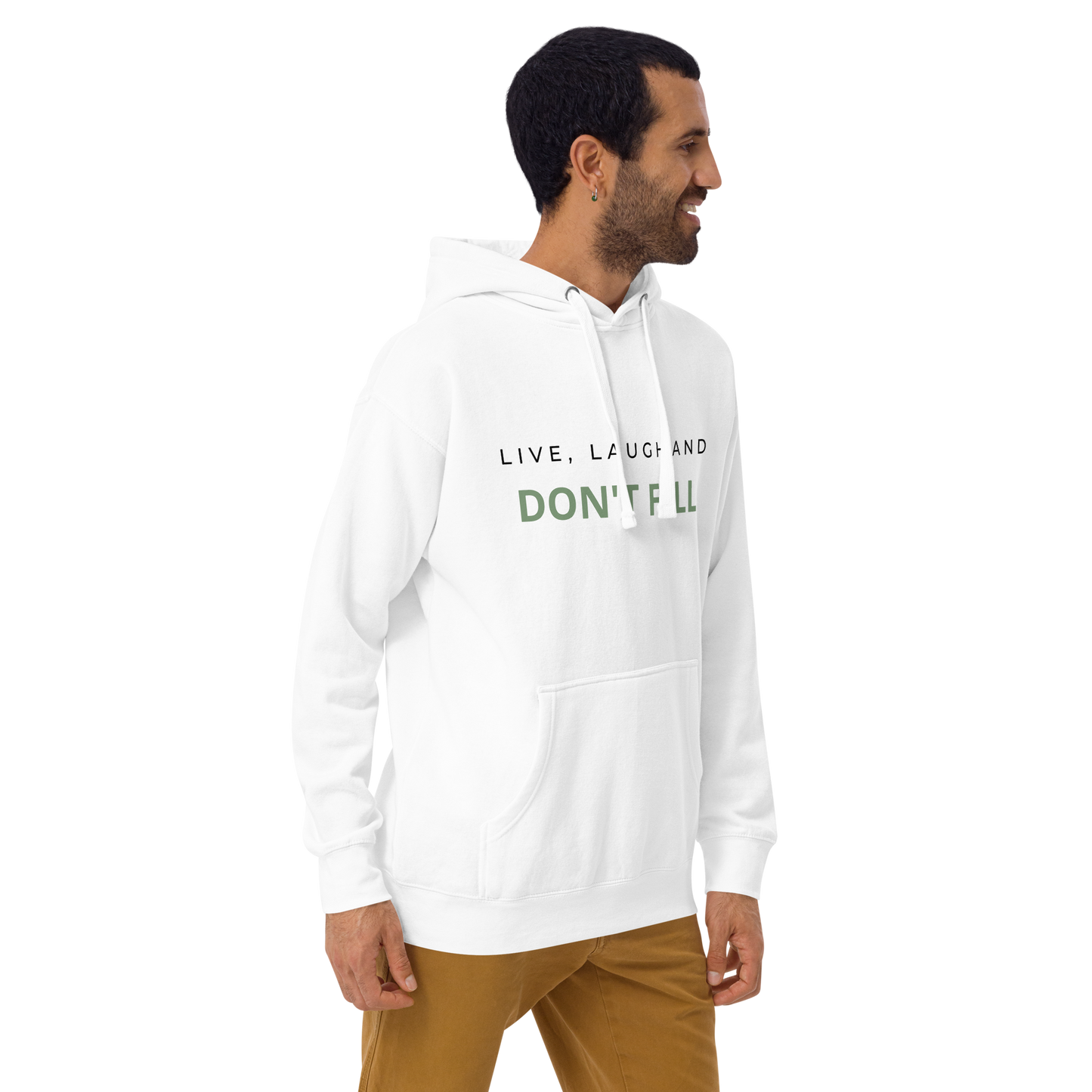 Live, Laugh, and Don’t Fall Premium Hoodie, Unisex