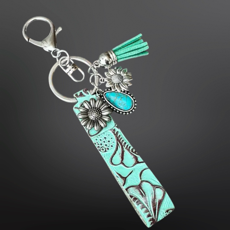 Faux Embossed Leather Western Keychain with Charms