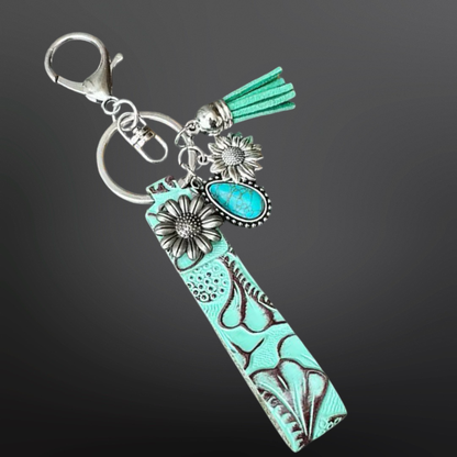 Faux Embossed Leather Western Keychain with Charms