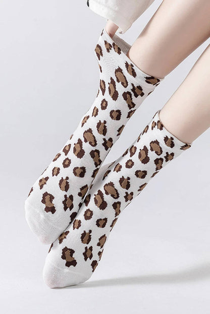 White Leopard Print Polyester Cotton Socks