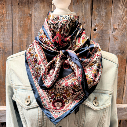 Navy and Burgundy Flowers with Paisley Wild Rag / Scarf