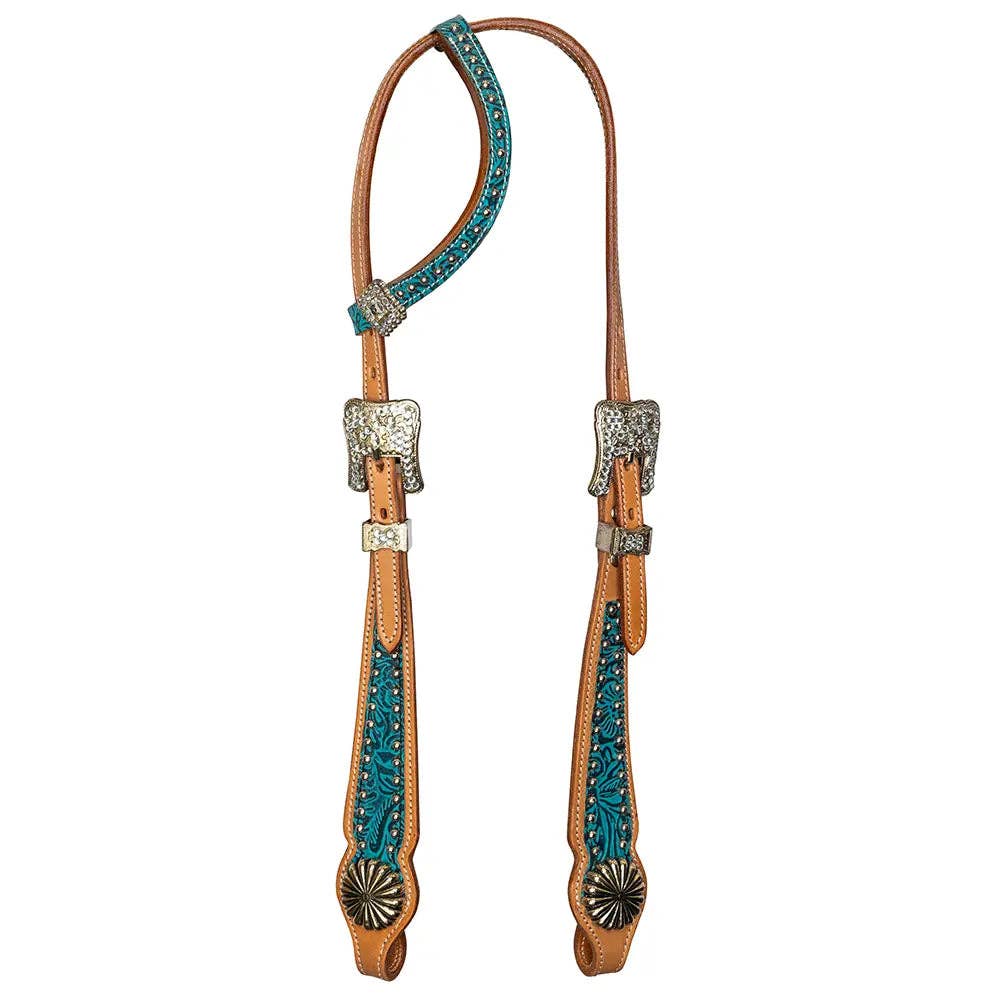 The Albany Leather Teal-Accented Horse Headstall