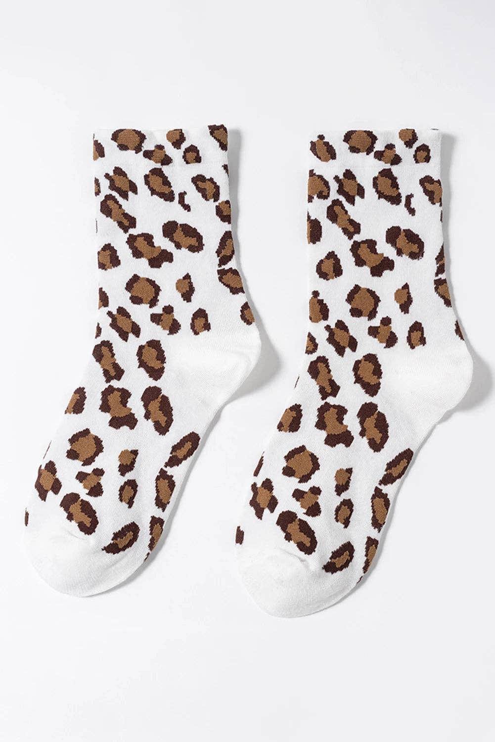 White Leopard Print Polyester Cotton Socks