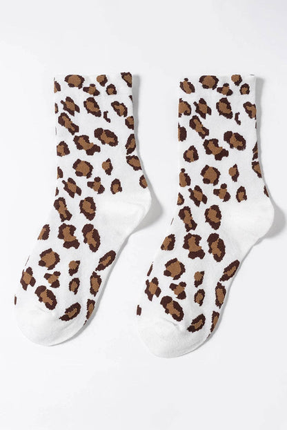 White Leopard Print Polyester Cotton Socks