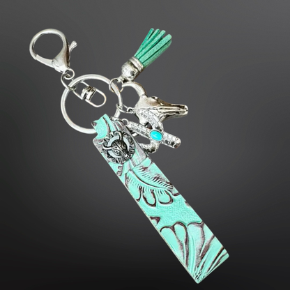 Faux Embossed Leather Western Keychain with Charms