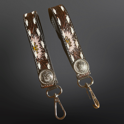 White Sunflower Concho Keychain with Buck Stitching