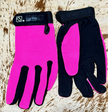 SSG All Weather Ladies Riding Gloves • Hot Pink & Black • Size Small