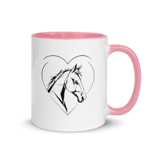 white ceramic mug with color inside pink 11oz right heart horse 